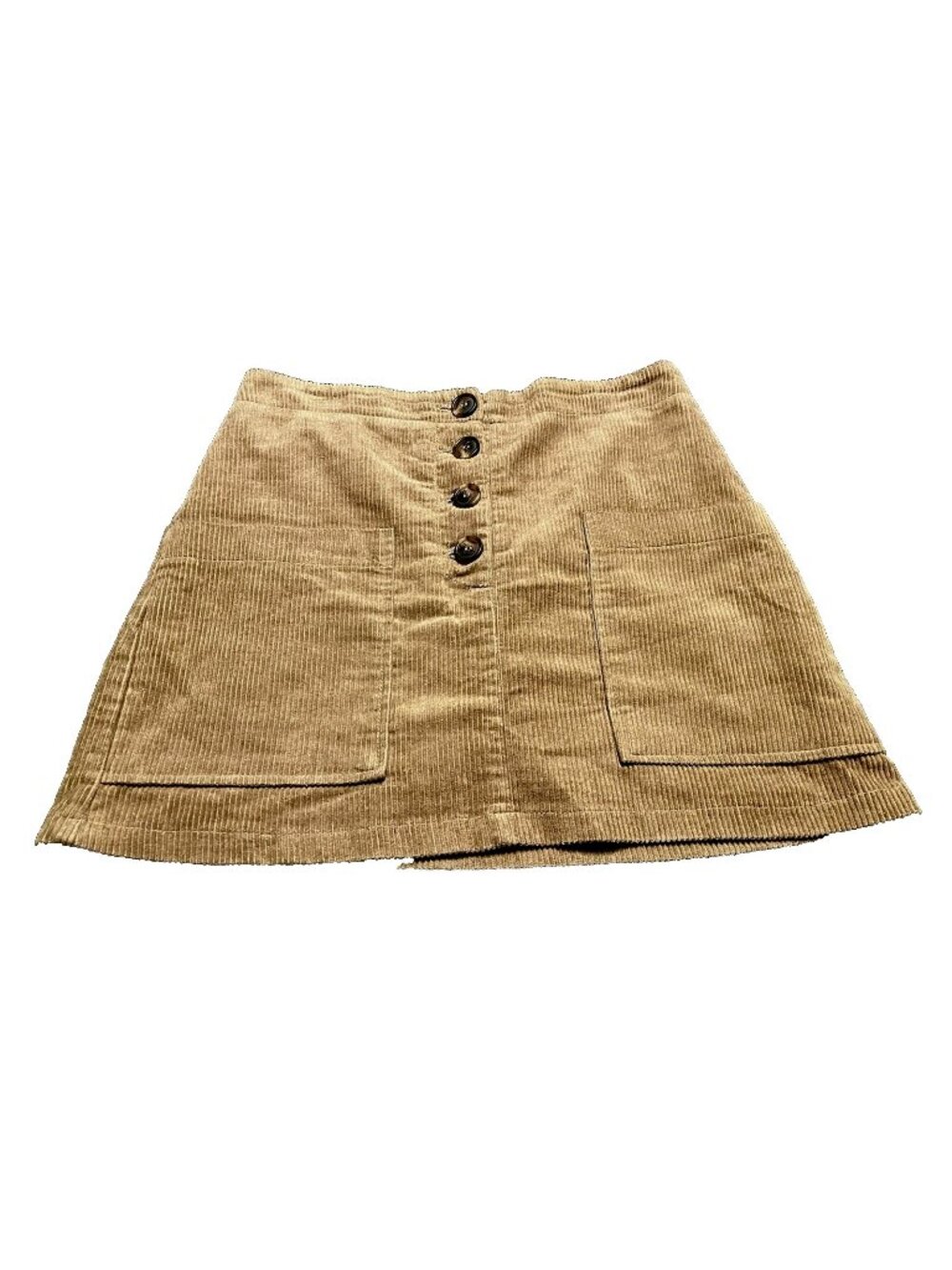 Pink Lily Corduroy Skirt Button-Front Pockets Brown Size Medium Mini Boho Preppy